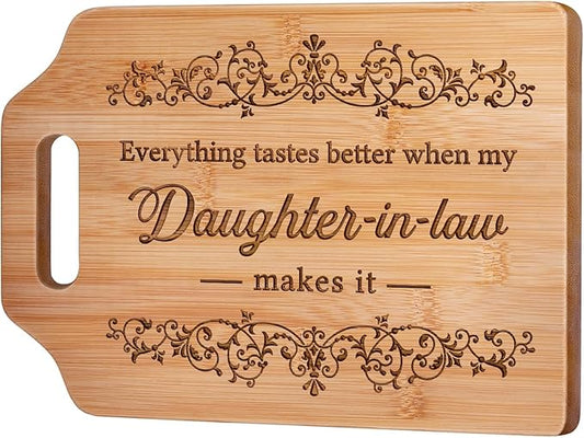 AceThrills Daughter in Law Mothers Day Gifts for Daughter in Law Birthday, Christmas - Engraved Bamboo Cutting Board (Everything Tastes Better)
