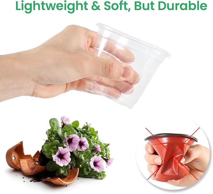 Bluepro Clear Nursery Pots with Drainage Holes, 3.5/4/5 Inch, 36-Pack | Clear PET, 12 Each of 3 Sizes, Root and Moisture Visibility, Flexible, Reusable, Indoor Use, Propagation and Seed Starting
