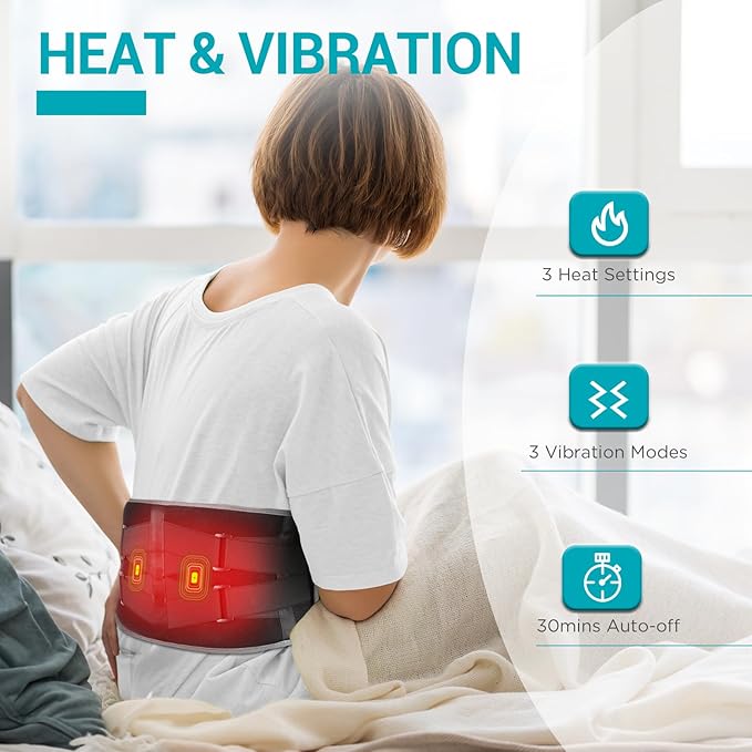 Comfytemp Cordless Heating Pad with Massager for Back, Portable Lower Back Massager FSA Eligible HSA Rechargeable Wireless Electric, Mothers Day Gifts for Women Mom Men Dad Seniors 3 Heat 30mins Off