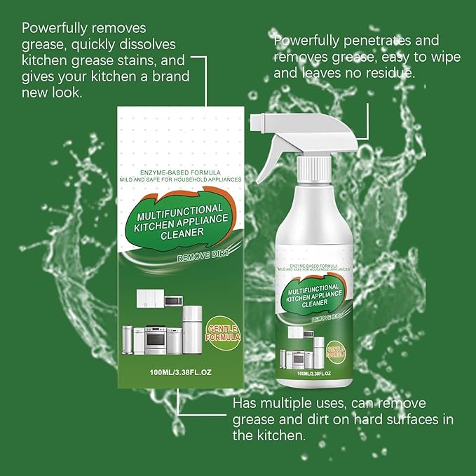 Kitchen Cleaner Remover Spray, Heavy-Duty Kitchen Degreaser Foam Enzyme Cleaner, Multifunctional Kit-chen Appliance Cleaner Spray, Electrolyzed Ion Degreaser for Stove, Oven, Range Hood (3)