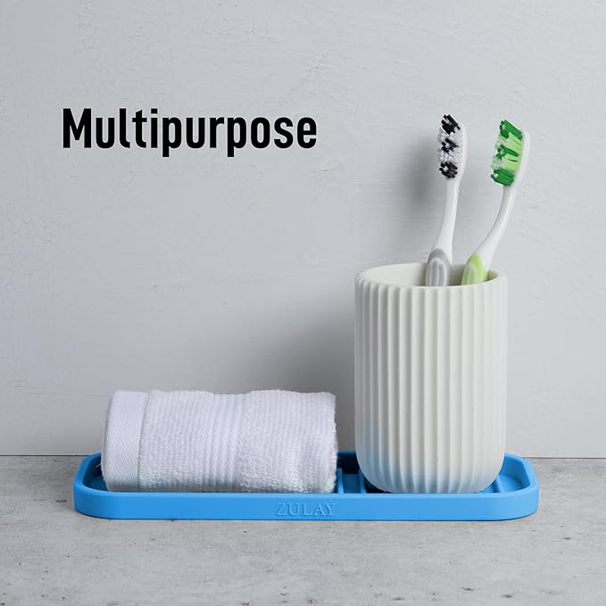 Zulay Kitchen (9x3.5) Silicone Sponge Holder for Kitchen Sink - Flexible Multipurpose Kitchen Soap Tray Sponge Holder - Sink Organizer Tray for Kitchen, Bathroom, Makeup, Trinkets & More (Blue)