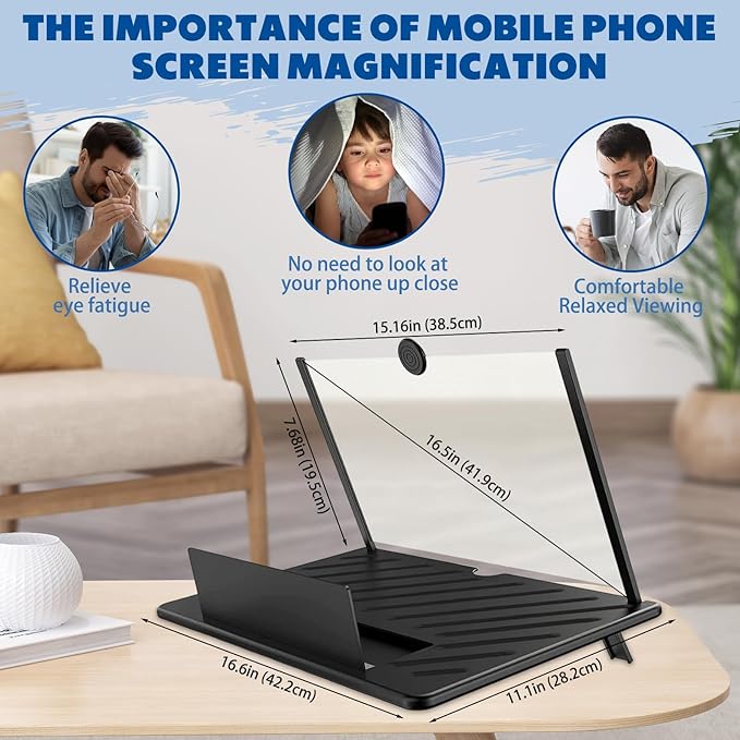 20" Screen Magnifier for Smartphone,3D HD Mobile Phone Magnifying Projector Screen Enlarger Expanders for Videos and Gaming–Foldable Phone Holder with Screen Amplifier,Gifts for Mom Dad &Family