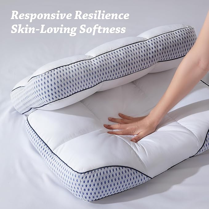 Glaciman Firm Shredded Memory Foam Bed Pillow, Ergonomic Neck and Shoulder Support for Back and Side Sleepers, Machine Washable, Breathable Mesh Gusset, Queen 15 x 25 x 4 Inch, 1 Pack