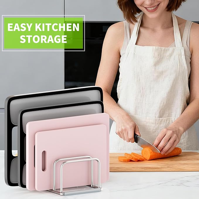 Cutting Board Organizer, 304 Stainless Steel Chopping Board Holder & Pot Pan Lid Rack, Kitchen Shelf Organizer for Bakeware, Cookie Sheets & Trays