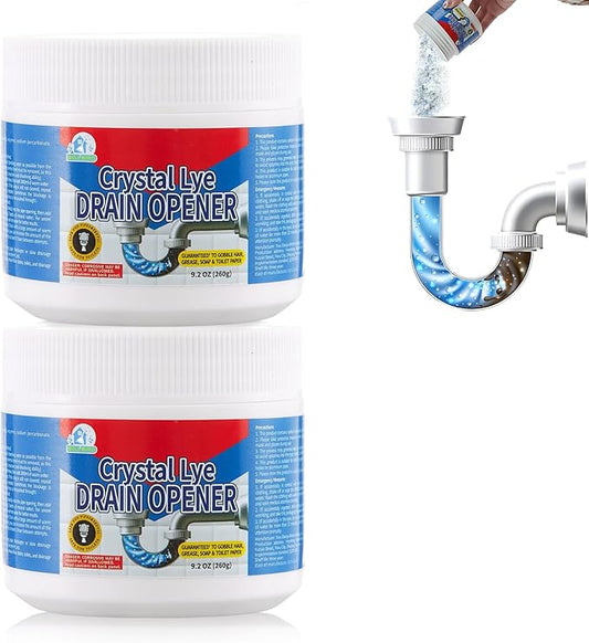 BELL BIRD Drain Opener, 9.2oz Crystal Lye Sodium Hydroxide, Clog Remover for Sinks, Drains, Showers & Bathtubs, Heavy Duty Pipe Cleaner (2 PCS)