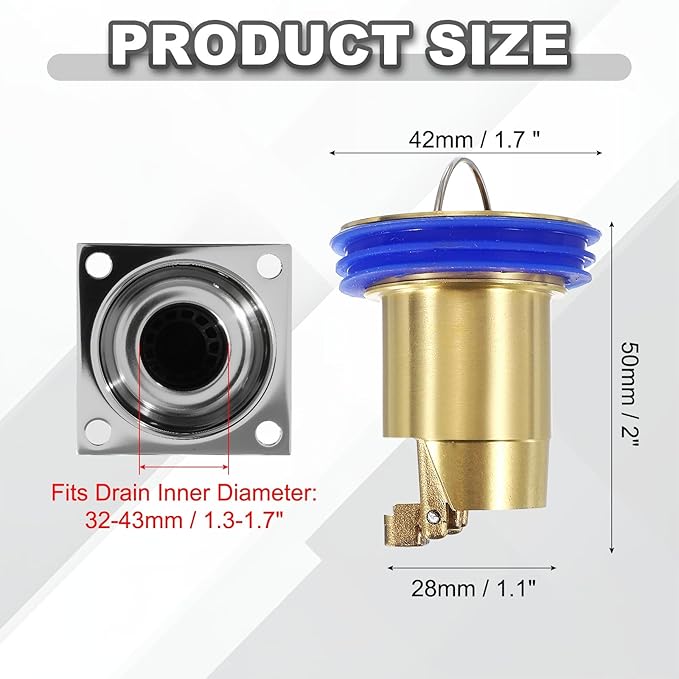 uxcell Odor Proof Floor Drain, 2" Brass Floor Drain Cover Shower Plug Drain Backflow Preventer Suitable for Pipes Tubes Bathroom Kitchen, Gold