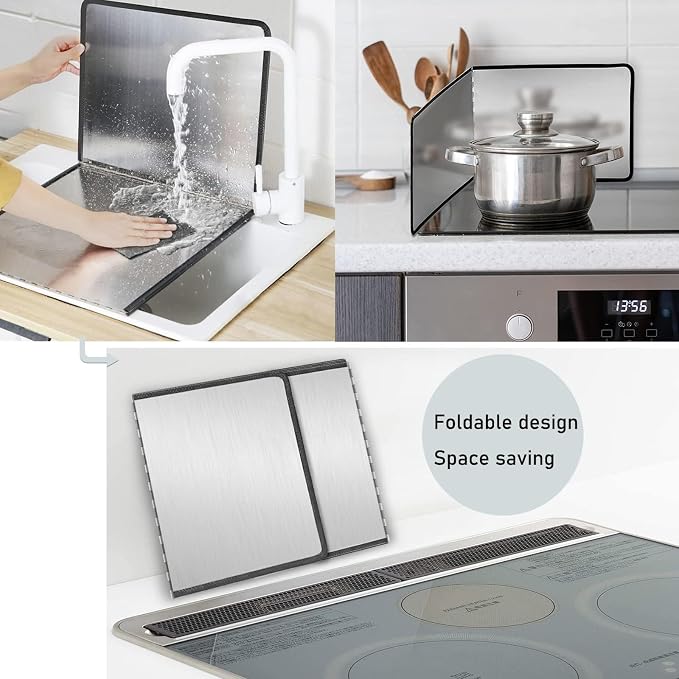 Multi-Sided Stove Splatter Guard for Cooking Kitchen Anti Shield Portable Folding Cooker Side Fat Oil Splash，Stainless Steel Stove Splash Guard - Folding Grease Splatter Shield for Frying Pa