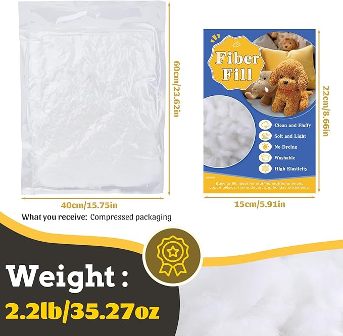 Polyfill Stuffing, Fluffy Pillow Stuffing for Stuffed Animals, Couch Cushion, Cloud Decorations, Stuffing for Stuffed Animals Craft, Pillow Filling Stuffing for Pillows Crafts Pet Bed 2.2lb/35.5oz