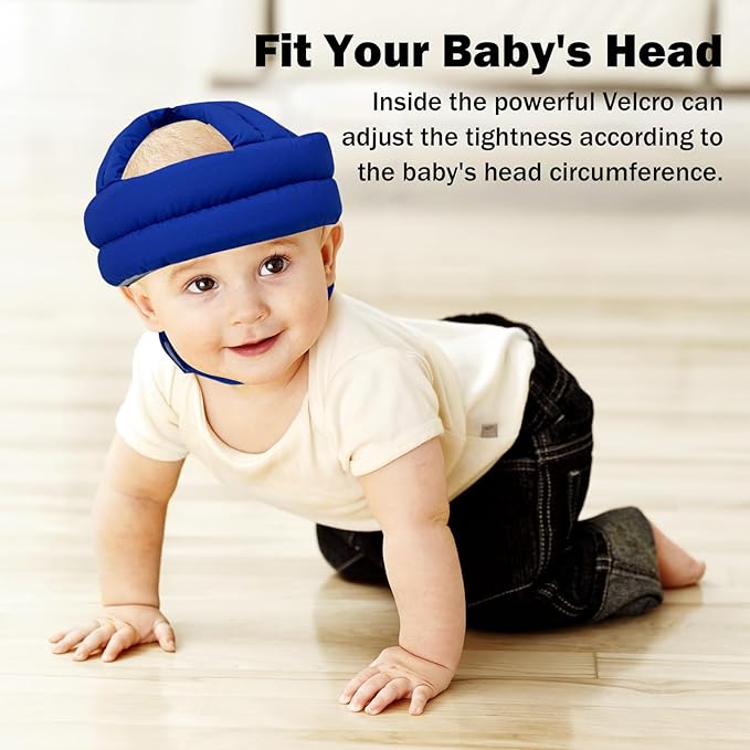 Baby Head Protector Baby Helmet for Crawling Walking, No Bumps Safety Head Adjustable Protective Cap for Walking, Playing (Sapphire Blue)