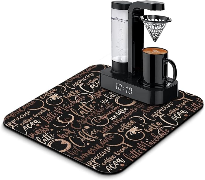 Coffee Bar Mat Accessories for Countertop Absorbent Hide Stain Rubber Backed Dish Drying Mats for Kitchen Counter Draining Pad Decor Gift (18x16in)