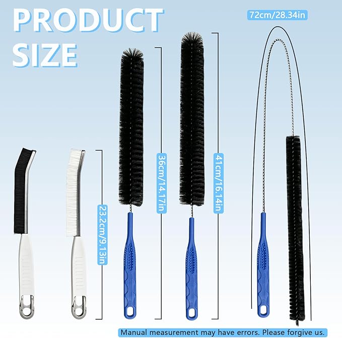 Dryer Vent Cleaner Kit 5PCS, Flexible Cleaning Brush Set with Long Pipe Brush and Drain Snake Tool for Dryer Lint, Sink Shower Pipe, Refrigerator Coil, Home Vent Cleaning Tool