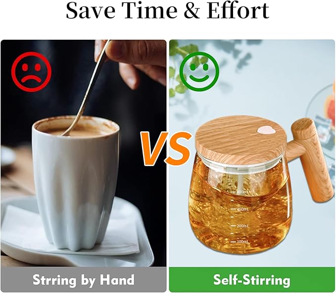 Self Stirring Coffee Mug, 400ML Self Stirring Mug Electric Mixing Mug High Borosilicate Glass Mixing Coffee Mug With 55° Constant Temperature Coaster Suitable for Coffee/Milk/Egg