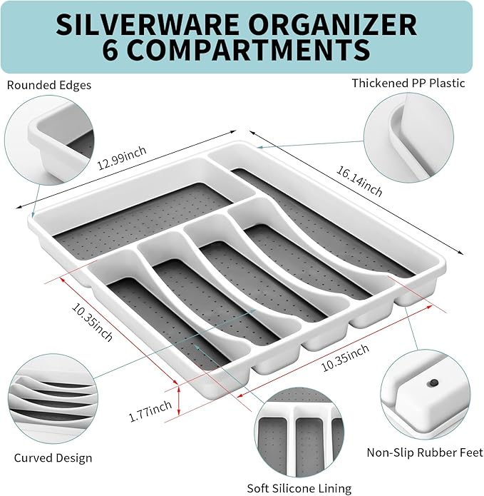 53PCS Silverware Set for 8 with Flatware Drawer Organizer, Stainless Steel Cutlery Set with Steak Knives, Include Spoons and Forks Set & Serving Utensils, Mirror Polished, Dishwasher Safe