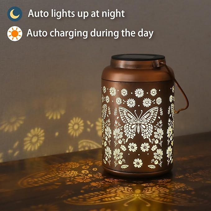 Mothers Day Gifts for Mom Grandma - Birthday Gifts for Women, 2 Pack Butterfly Solar Lanterns Outdoor Waterproof - Butterflies Solar Lights Garden Decor, Outdoor Decor for Patio, Yard