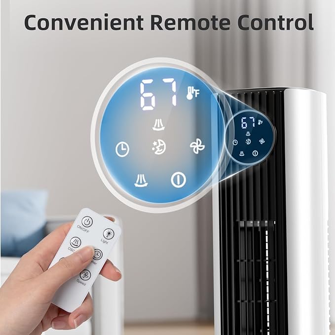Antarctic Star 37" Black and White Tower Fan for Bedroom, Oscillating Quiet Cooling Fan with 4 Modes & 3 Speeds, 12H Timer, LED Display, Two-Tone Standing Fan for Home Office
