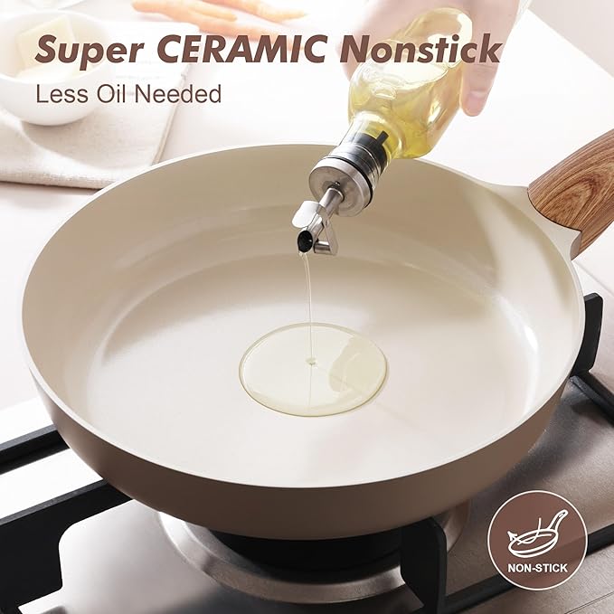 SENSARTE 9.5inch Ceramic Nonstick Frying Pan Small Skillet, Taupe | Healthy Ceramic Coating Omelette Pan, Non-toxic Kitchen Cooking Chef's Pan, PFOA/PFAS/PTFE Free, Induction Compatible