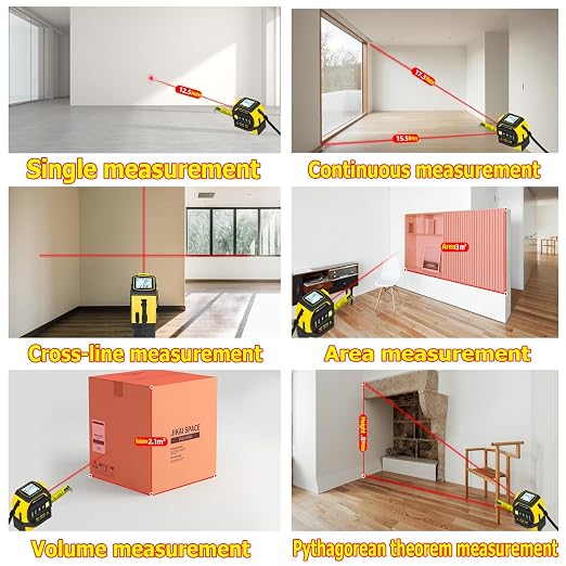 tape measure 4-in-1 laser Digital Measuring Tape & 40m/131ft Laser Distance Meter & with 16ft/5m & Crosshair markings & Dual-axis electronic level,Display On Backlit LCD Screen