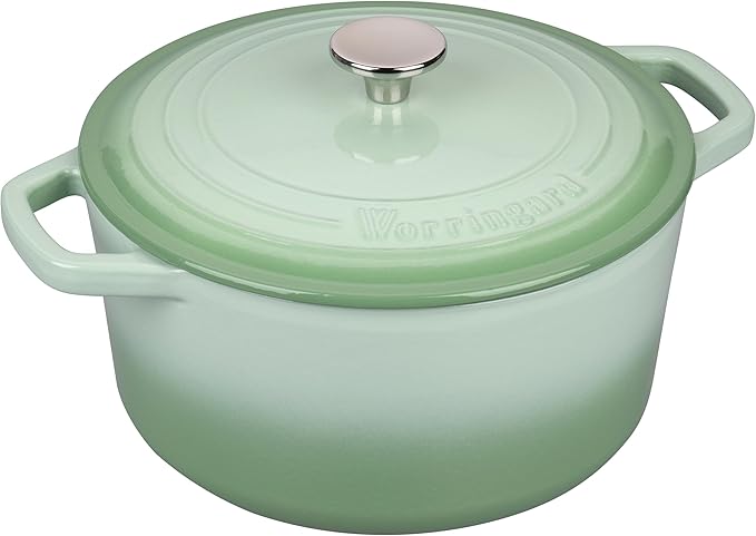 VORRINGARD Enameled Cast Iron Dutch Oven Pot with Lid, for Bread Baking, Round Bread Oven- include Sourdough Bread Baking Supplies Set, 6QT, Green