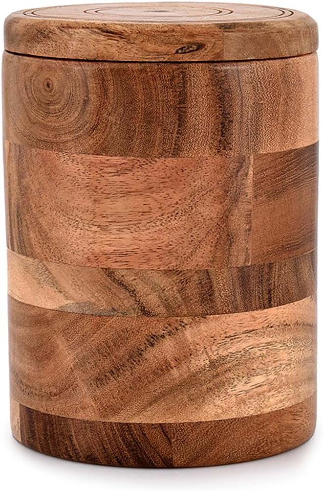 NIRMAN Acacia Wood round wooden storage jar with Lid for Keeping Cookies, Coffee, Flour, Sugar, Rice & Other Dry Foods (4.5" x 4.5" x 6")