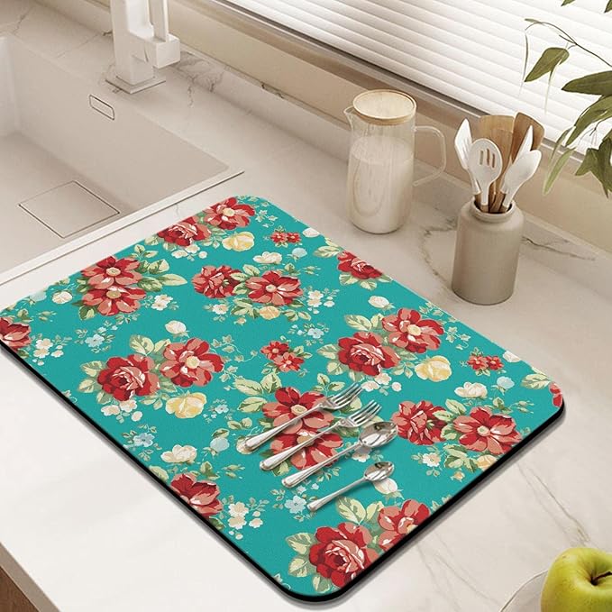 Coffee Bar Mat Accessories for Countertop Absorbent Hide Stain Rubber Backed Dish Drying Mats for Kitchen Counter Draining Pad Decor Gift(24x18in)