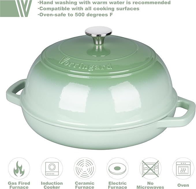 VORRINGARD Enameled Cast Iron Dutch Oven Pot with Lid, Bread Oven for Sourdough Bread Baking, Dutch Ovens with Bread Proofing Basket& Baking Supplies Set, 6 Quart, Green