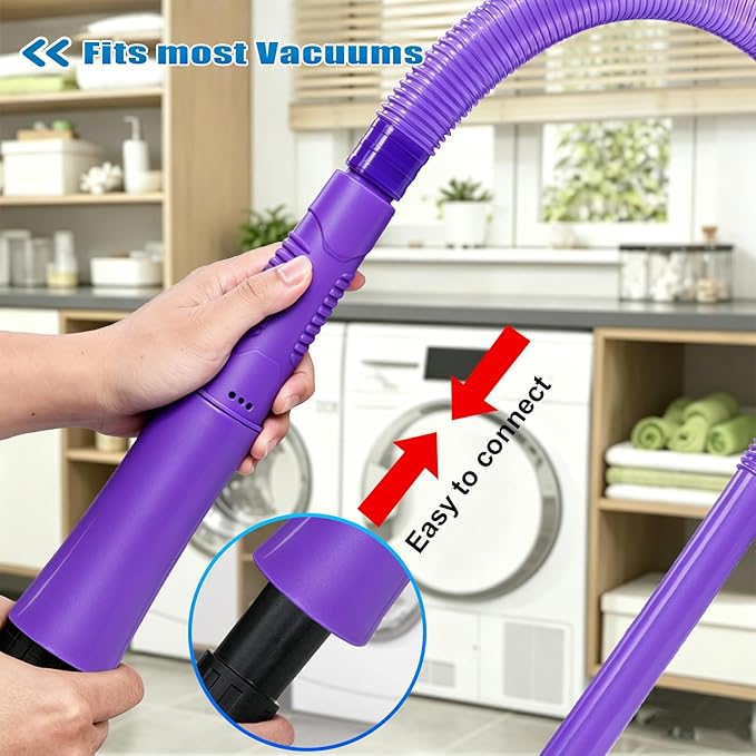 3 Pieces Dryer Vent Cleaner Kit: Vacuum Hose With Brush & Gloves Fits for Vacuums Cleaner, Refrigerator Condenser Coils, Tight Spaces Behind Appliances, Deep Cleaning Tools for Clogged Ducts- Purple