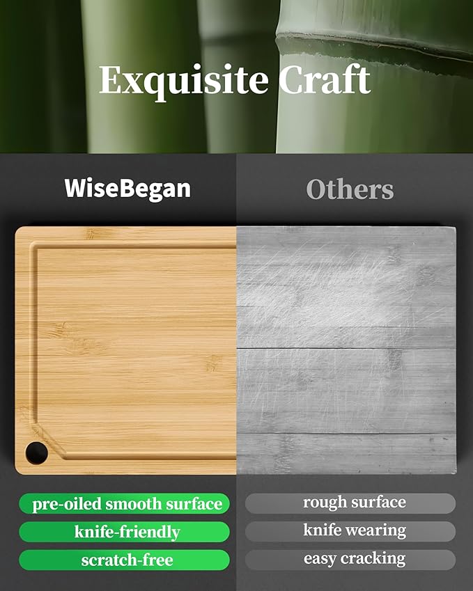 Kitsure Bamboo Cutting Board Set - Multi-Sizes Wooden Cutting Boards for Kitchen, Convenient Kitchen Essentials with Deep Juice Grooves, Cutting Board for Chopping & Serving, 3 Pack, Natural