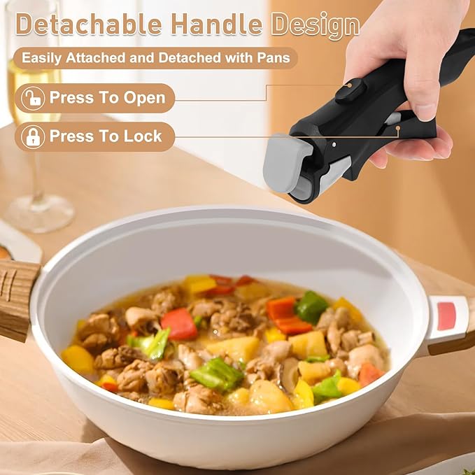 Wayona Removable Handle for Pots and Pans Black - Universal Detachable Pan Handle - Heat-Resistant Plastic, Stainless Steel, Silicone - Gray