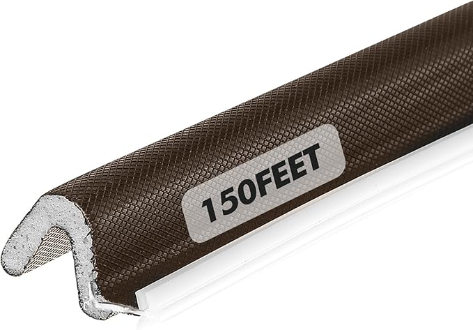 BBTO Weather Stripping Door Seal Exterior Weather Strip for Window V-Shaped Foam Kerf Garage Door Gap Blocker Soundproof Home Improvement Easy to Install(150 Feet,Brown)