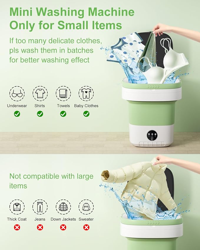 Portable Washing Machine, 16L Mini Foldable Washer with Spin Basket, 3 Cleaning Modes & Deep Cleaning Small Compact Laundry Machine of Small Clothes for Apartments, Dormitories, Home, RV, Travel Green