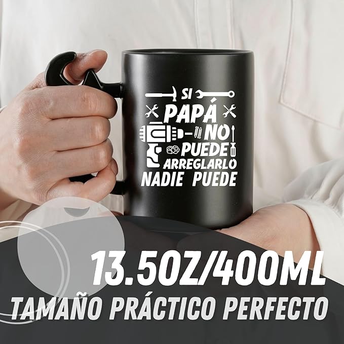 Onebttl Dad Gifts Coffee Mug with Wrench Spanner Handle, Gifts for Dad from Daughter and Son, 13.5oz Funny Ceramic Mug for Father on Birthday, Father's Day, Christmas - Spanish Dad, Regalos para papá