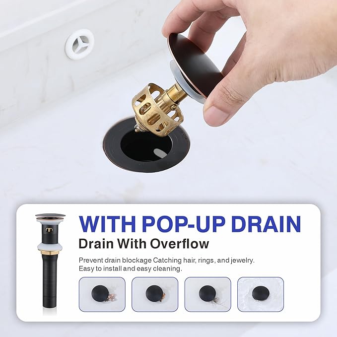 Kablle Bathroom Sink Faucet with Pull Down Sprayer 3 Holes, Oil Rubbed Bronze 4 inch 2 Handles Centerset Laundry Bar Basin Pull Out Faucet with Pop-Up Drain, KBL-MP-6002ORB-CL