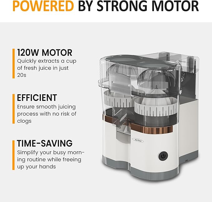 Dual-Head Electric Citrus Juicer, Electric Orange Juicer Machine with Built-in Cutter & Cleaning Brush, Portable Lemon Squeezer One Button Easy to Use for Kitchen