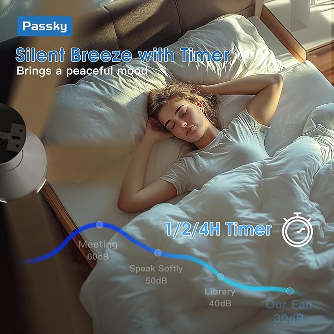 Passky Ceiling Fans with Lights, 42 inch Sleek Ceiling Fan with Light and Remote Control, 3CCT, Dimmable, Reversible, Noiseless, White Ceiling Fan for Bedroom, Living Room