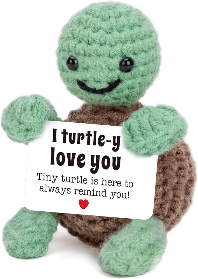 4THFARMES Mini Funny Turtle Crochet for Her Him, Wife Husband Girlfriend Boyfriend I Love You Gifts, Anniversary Birthday Gifts Small Cute Stuff Things, Turtle Easter Decorations Decor