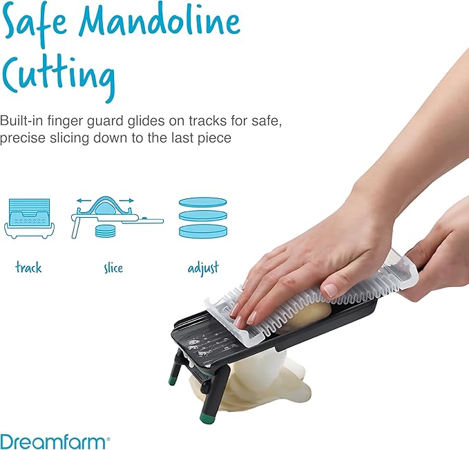 Dreamfarm Kitchen Cutting/Slicing Set – Nocutu, Bishears, Sharple – Mandoline with Flexible Finger Guard, 2‑in‑1 Scissors & Bone Cutter Herb Stripper, Self‑Sharpening Peeler – Stainless Steel Tools