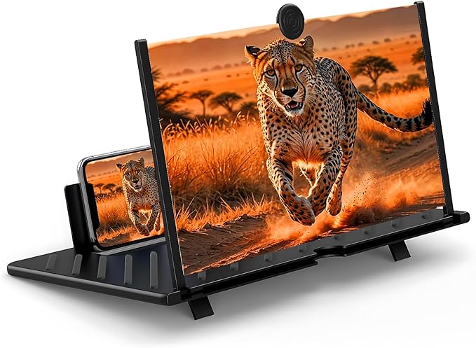 20" Screen Magnifier for Cell Phone – 3D HD Magnifing Screen Enlarger Projector for Movies Videos and Gaming – Foldable Phone Stand Holder with Screen Amplifier–Supports All Smartphones