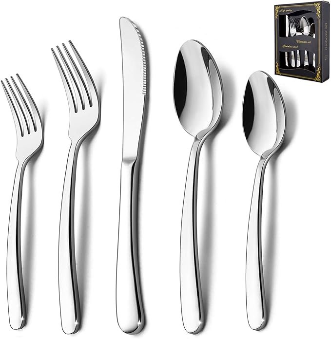 20-Piece Heavy Duty Silverware Set, HaWare Stainless Steel Solid Flatware Cutlery for 4, Modern & Elegant Design for Home/Restaurant/Wedding, Mirror Polished and Dishwasher Safe