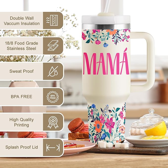 ROSTANTEN Regalos Para Mamá, regalos para mama dia de las madres, Vaso térmico de viaje de 40 oz con tapa y pajita