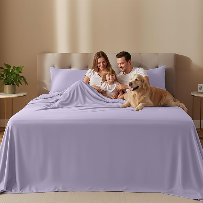 Utopia Bedding King Size Sheet Set – 4 Piece Bed Sheets, Soft and Breathable Microfiber, Includes 1 Fitted Sheet, 1 Flat Sheet and 2 Pillowcases – Oeko Tex (Lavender)