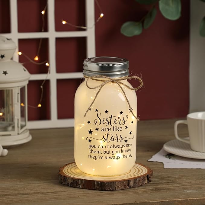 Maracco Mothers Day Gifts for Sister from Sisters - 30 oz Large Mason Jar Night Light, Unique Sisters Birthday Gift for Women, Best Christmas Sister Gift from Brother
