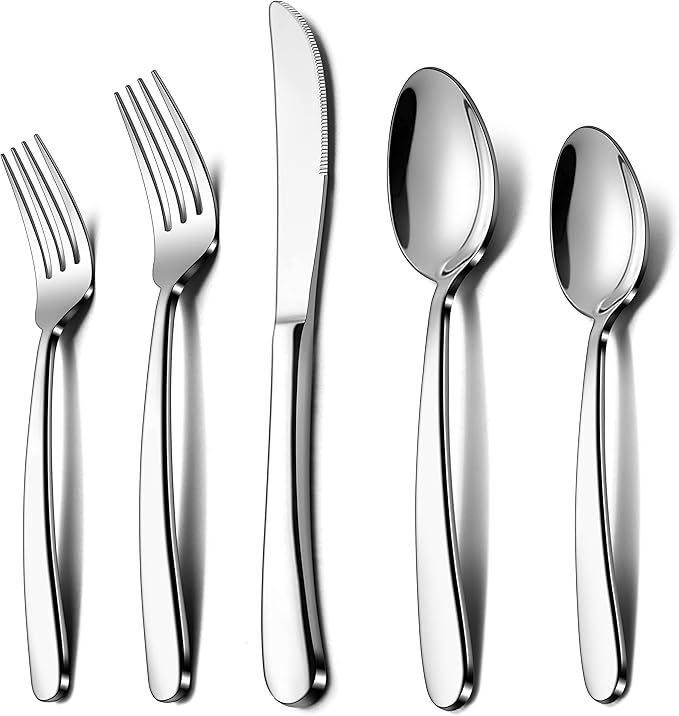 LIANYU 60-Piece Heavy Duty Silverware Set, Stainless Steel Flatware Cutlery Set for 12, Heavy Weight Eating Utensils for Home Restaurant Wedding, Dishwasher Safe, Mirror Polished