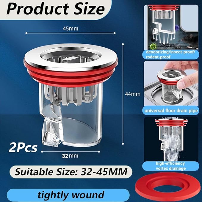 4PCS Shower Drain Core Plug and Backflow Preventer, 2pcs for 1.25 to 2.16 Inch Odor Proof Floor Drain Shower Drain Stopper, 2 for 1.37 to 2 Inch Water Stopper for Shower with Backflow Cover