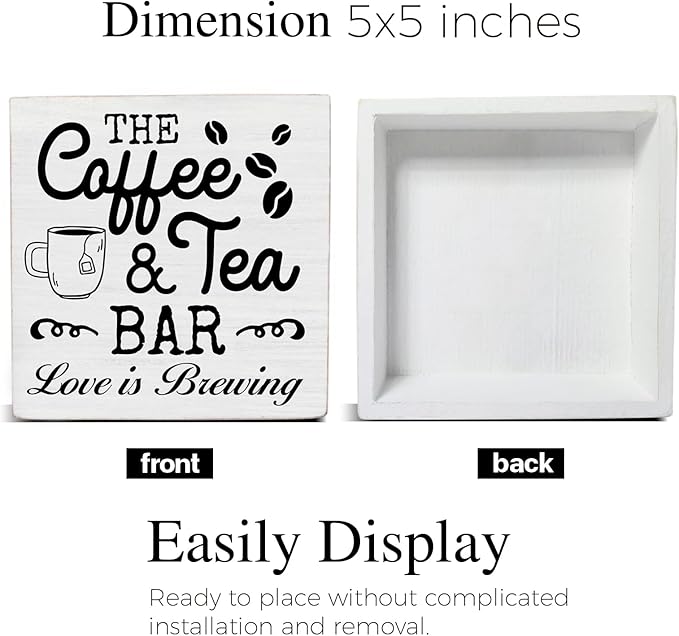 Coffee & Tea Bar Sign Decor, Coffee Tea Station Accessories, Farmhouse Kitchen Wooden Sign Desk Table Decor
