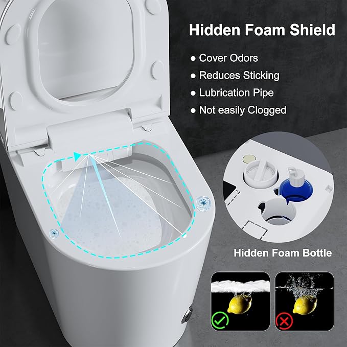 Luxury Smart Toilet with Heated Seat & Instant Warm Water with Remote Control Bidet,Hidden Foam Shield,Air Purification,One Piece Tankless Toilet with ADA Comfort Height,LED Display