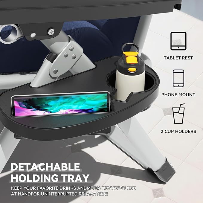 Zero Gravity Chair, Portable Outdoor Chair, Reclining Patio Lounge Chair with Adjustable Pillow and Cup Holder Trays for Outdoor, Patio, Beach, Camping, Garden, Poolside, Blue