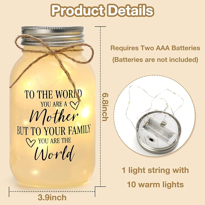 Maracco Mothers Day Gifts for Mom from Daughter and Son, 30oz Large Mason Jar Night Lights for Mom, Thank You Mama, Birthday Gifts for Mother, I Love You Mama Gift