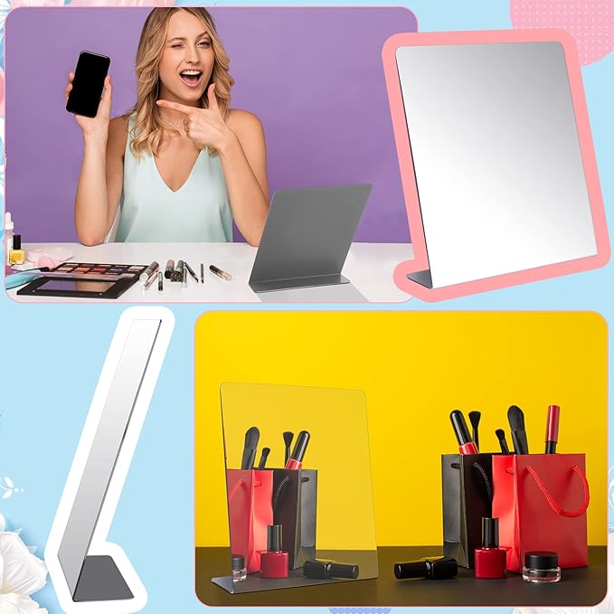 Amyhill 16 Pcs Counter Top Mirror Freestanding Single Self-Portrait Mirror Single Sided Acrylic Desk Glass for Tabletop Bedroom Office Bathroom Home Dorm (8.5 x 9 Inch)