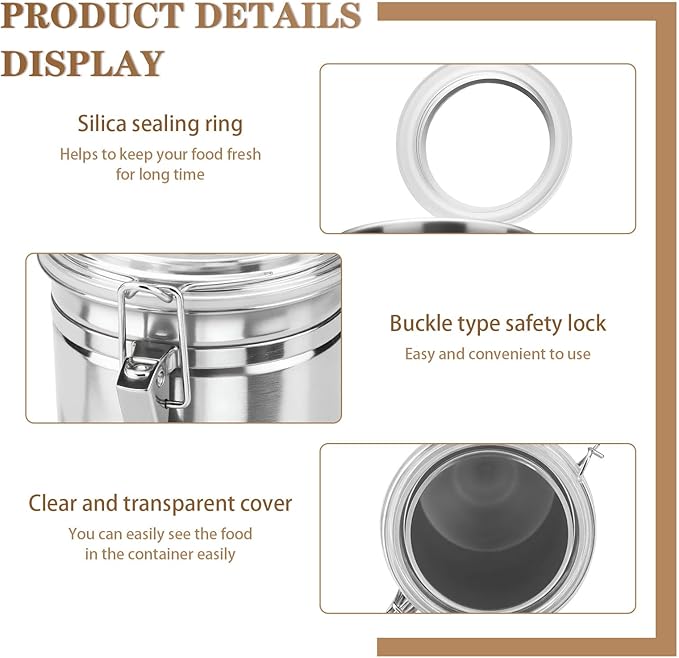 Stainless Steel Coffee Canisters with Airtight Lids, Metal Coffee Storage Container, Sealed Jars Organizers for Cereal Food Ground Beans Sugar Kitchen Tea Bar Rice Silver 41 OZ/1.2 L (Silver)