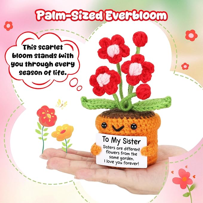 Agantree art Sister Gifts for Mothers Day Birthday Graduation Crochet Flowers for Women Big Little Older Unbiological Soul Sister in Law Sisters are Different Flowers, Flower Desk Decoration